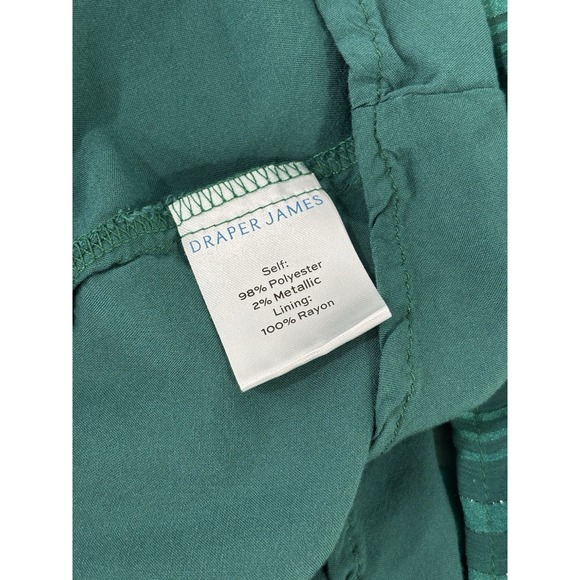 Draper James Green Striped Ruffle Dress Small Smocked Waist Tiered Metallic - Picture 7 of 10